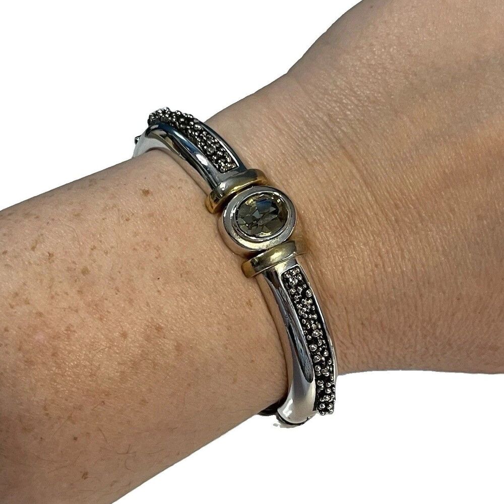 Vtg Bangle Bracelet PISCITELLI Rhinestone Roman Brutalist Etruscan Theme Jewelry